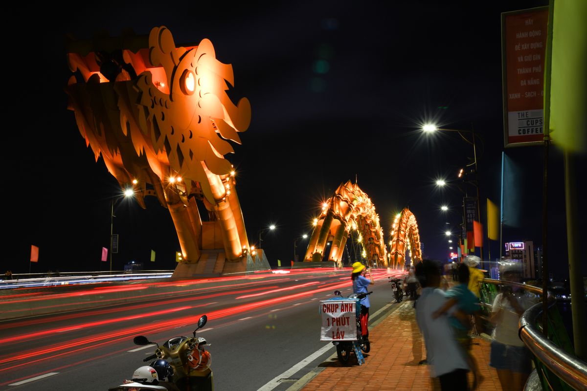 Beautiful famous Dragon Bridge in Danang, Vietnam
