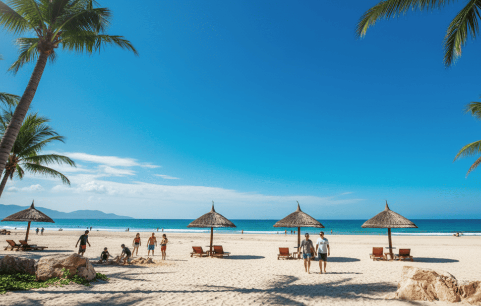 Beautiful tropical beach near Hoi An with soft sand and clear blue water