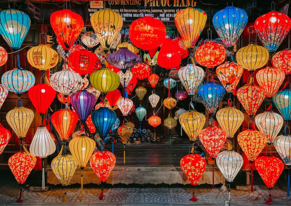 Colorful lantern stalls at the Hoi An night market
