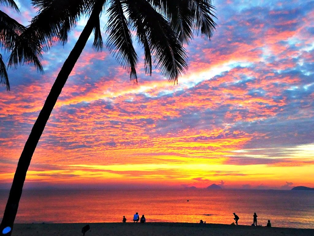 Golden sunset over the sea near Hoi An coastline