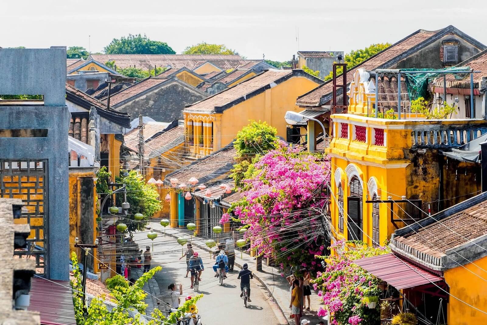Morning view of lantern streets in Hoi An Ancient Town with soft sunlight
