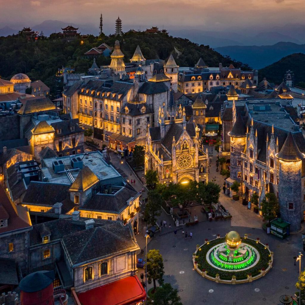 Panoramic view of Ba Na Hills mountain resort above the clouds in Central Vietnam