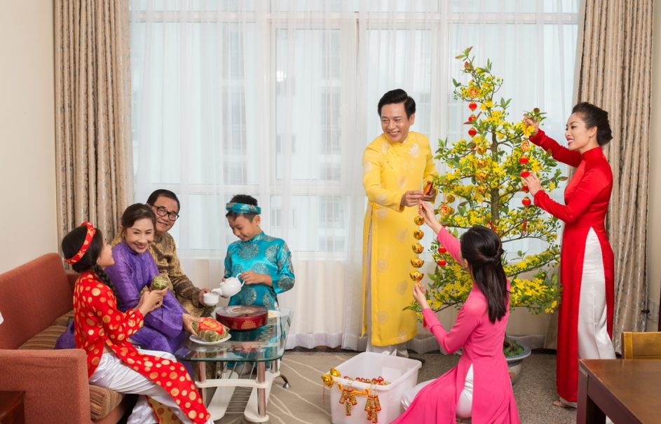 Tet decorations and spring flowers in Hue during Lunar New Year