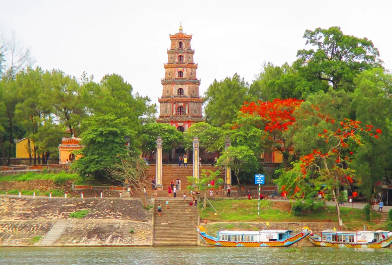 Thien Mu Pagoda tower overlooking the Perfume River